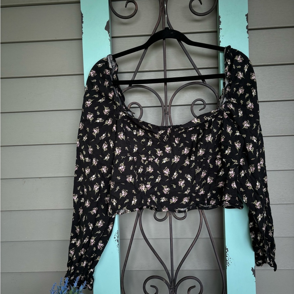Linen floral crop top black gothic boho chique